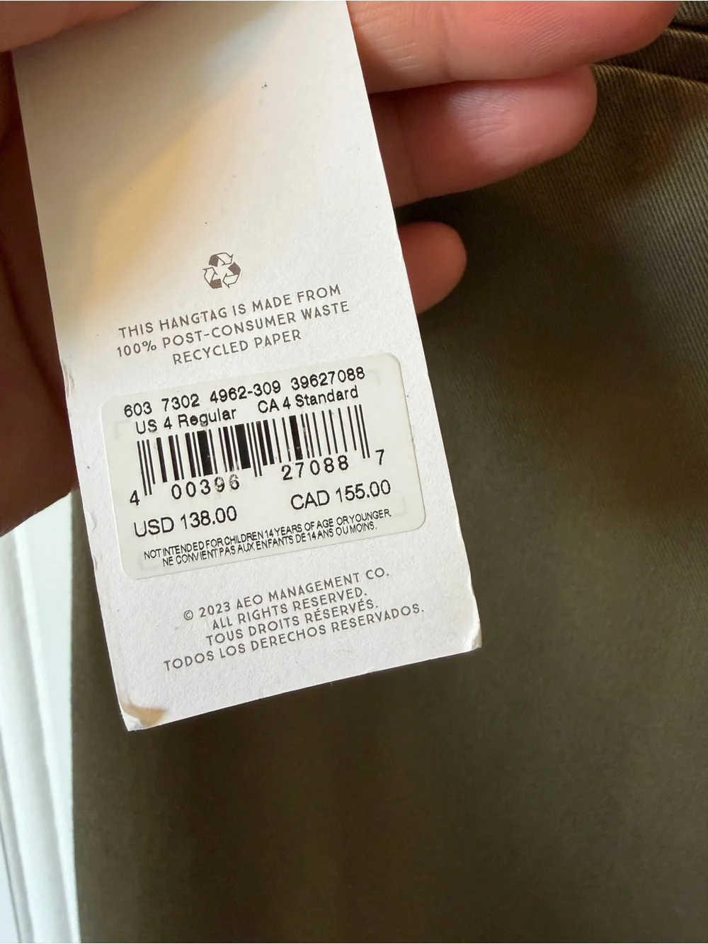 NWT AE77 Premium Pleated Trouser Pant Olive Size 4 Regular - Picture 10 of 16